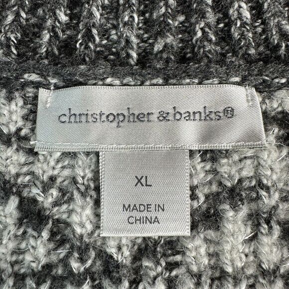 Christopher & Banks Womens Size X Large Black Gray Mock Neck Sweater 1/4 Zip Top - Picture 7 of 9